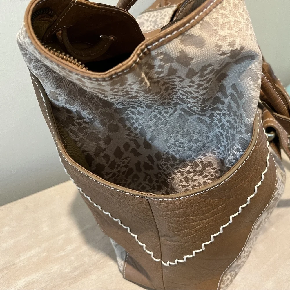 Rare SKAP Handbag with Camel Brown Leather & Tan Animal Print Fabric NWOT
